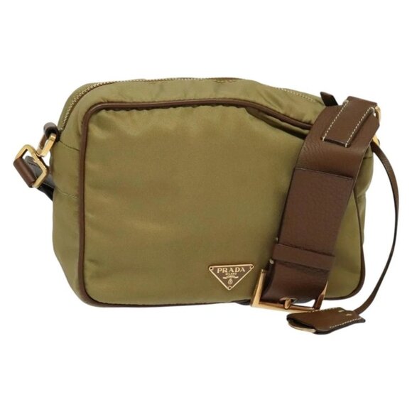 PRADA Shoulder Bag Nylon Beige Gold Auth 138224 - Picture 1 of 16